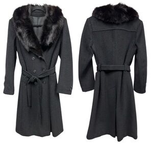 Vintage Union Made Pure Wool Double Breasted Coat with Fur Collar Size Small
